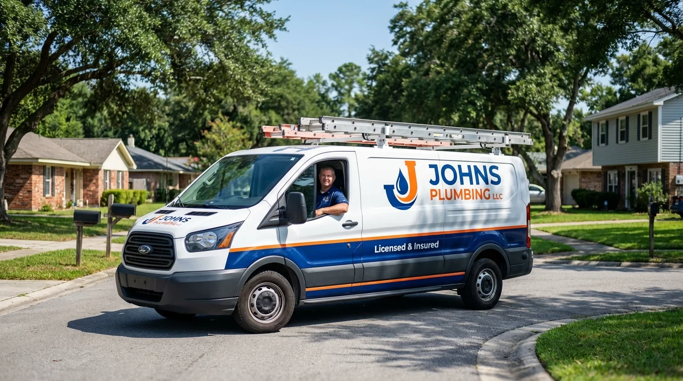 Johns Plumbing LLC service van in Atlantic Beach, NY