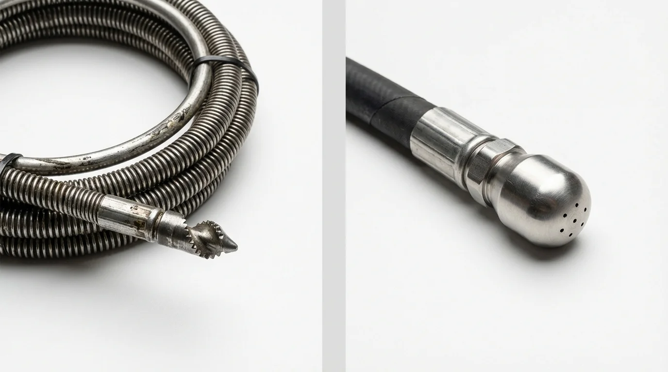 Drain snake cable and hydro jetting nozzle used for drain cleaning in Atlantic Beach, NY