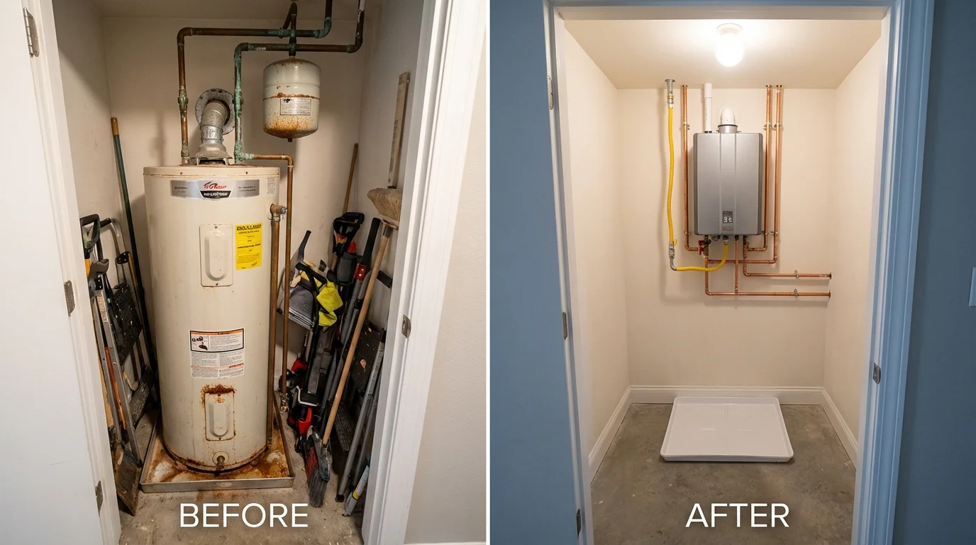 Tank water heater versus wall-mounted tankless unit comparison for Atlantic Beach, NY homeowners