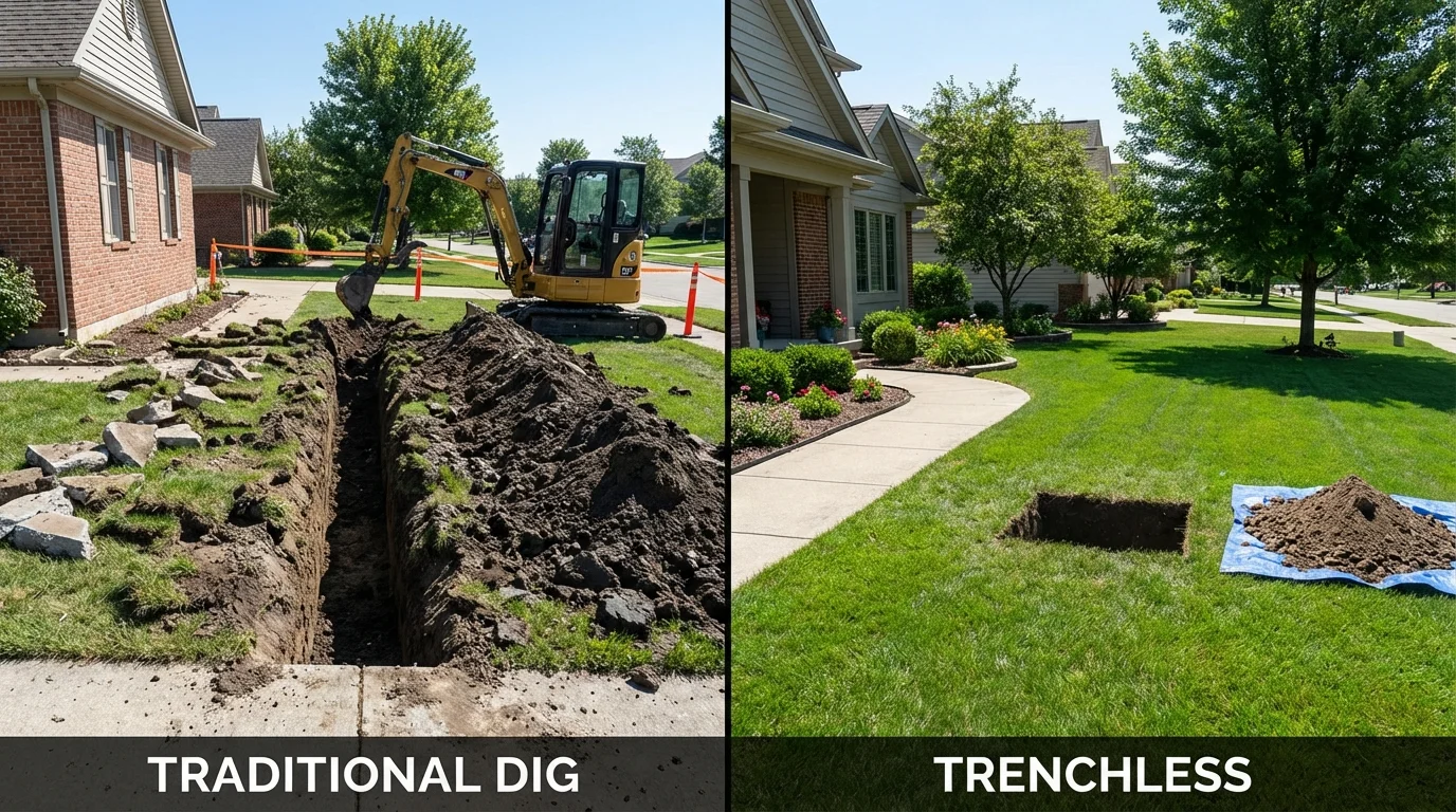 Trenchless sewer repair with minimal yard damage versus traditional excavation in Atlantic Beach, NY